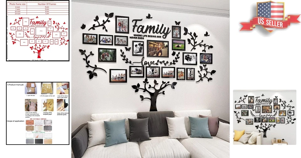 Premium Family Tree Wall Sticker - Acrylic - 57''x81'' - 17 Picture Frames - Image 2 of 4