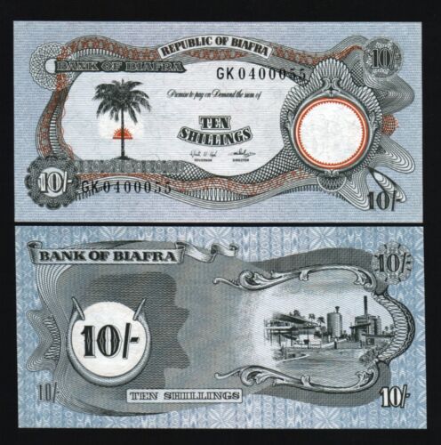 BIAFRA 10 SHILLINGS P4 1968-1969 UNC NON EXISTING COUNTRY CURRENCY AFRICA NOTE - Picture 1 of 1