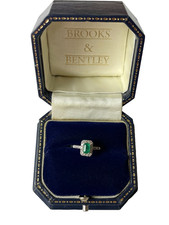 Emerald Ring 9ct White Gold Emerald and Diamond Halo Ring - Size i 1/2