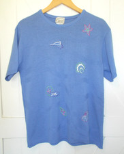 VTG Short Sleeve Knit Sweater Embroidered Seashells Women's L Made in USA