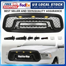 Grill For 2013-2018 Dodge Ram 1500 Front Grille Upper Bumper Mesh + Letters LED