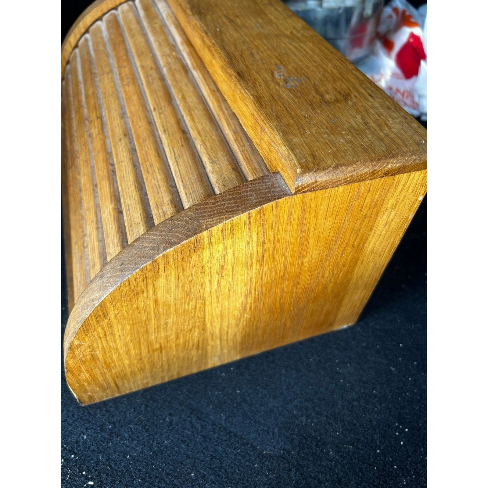 Vintage Solid Wood Roll Top Bread Box Farmhouse Kitchen Storage Breadbox