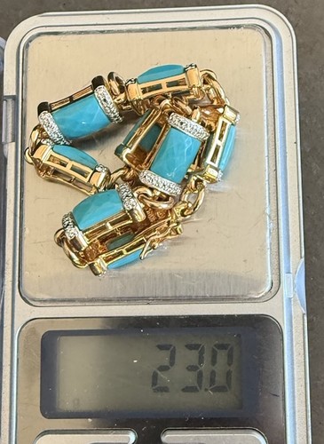 ROSS SIMONS 925 Sterling Silver Gold Vermiel Turquoise Bracelet 7-1/2” - Picture 12 of 13