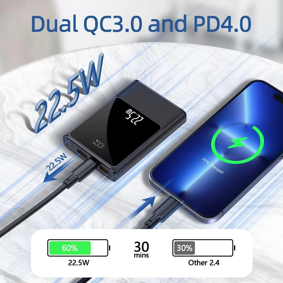 Kleine Powerbank mit 10000mAh Schnelles Aufladen Tragbares 22,5-W-Mini-USB-C-... - Bild 2 von 4