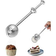 Stainless Steel Powdered Sugar Shaker Duster Flour Dispenser Spring Operated One