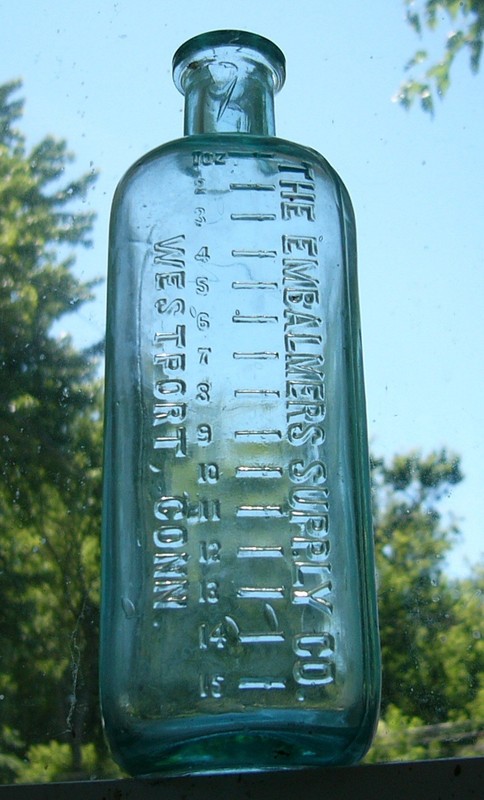 Embalmers Supply Co. Westport Conn. older 1890's cork top hand blown Bottle.
