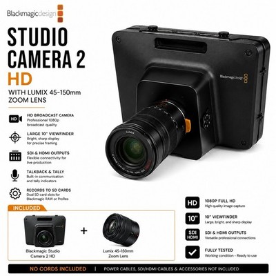 Blackmagic Studio Camera 2 HD + Lumix 45-150 Lens - Working! - No Cords Included