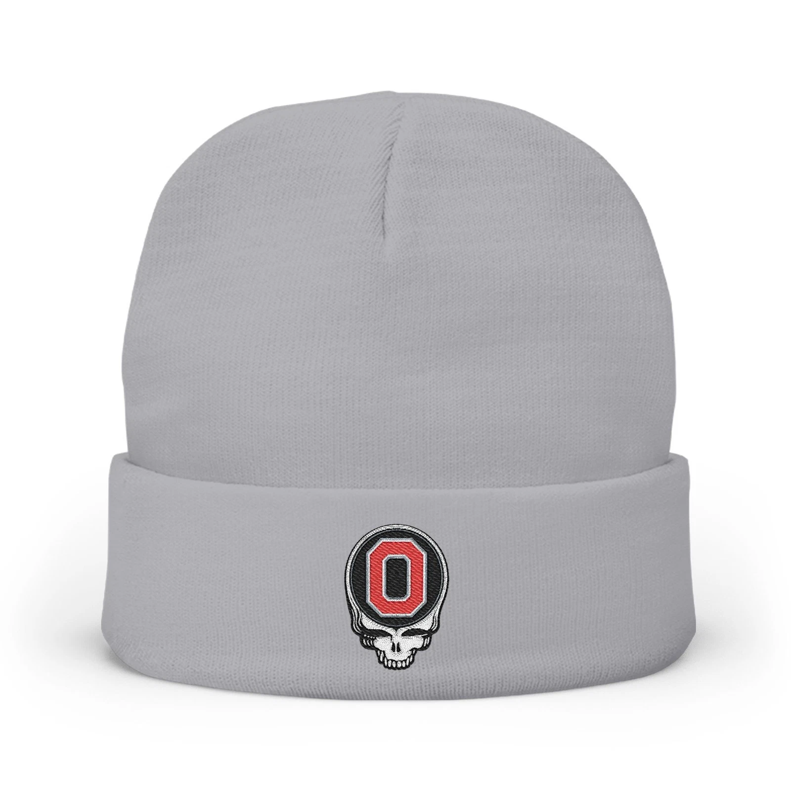Red O Skull Logo Knit Beanie | Embroidered Cuffed Hat Grateful Dead