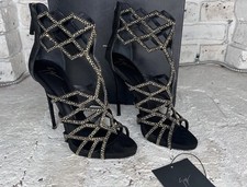 Giuseppe Zanotti Black Crystal-Embellished Cut-Out Heeled Sandals, Size 41