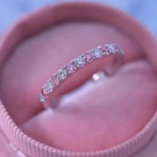 2Ct Round Cut Lab Created Pink Sapphire Wedding Band Ring 14K White Gold Plated