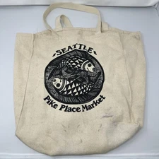 Pike Place Market Seattle Large Tote Bag Reusable Shopping Canvas Farmers