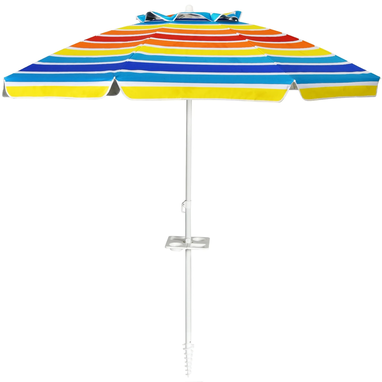 Parasol de plage inclinable 220 cm avec porte-gobelet intégré bleu lagon