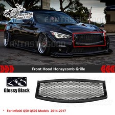 For Infiniti Q50 Q50s 14-17 Gloss Black Skyline Style Front Hood Honeycomb Grill For Infiniti Q50 Q50s 14-17 Gloss Black Skyline Style Front Hood Honeycomb Grill