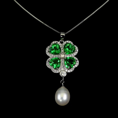 925 Sterling Silver Necklace Heart Topaz 6mm Pearl Natural Gemstone jewelry