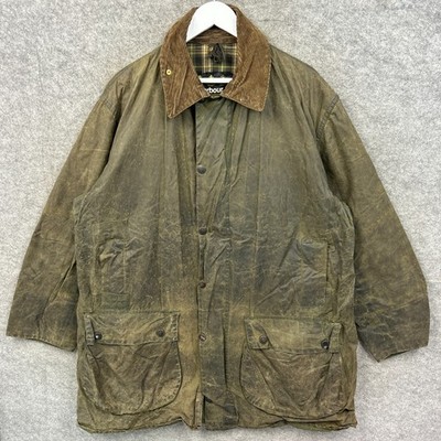 Vintage Barbour Jacke Herren XL C44 oliv A200 Border Wachsmantel Tartan gefüttert 90er