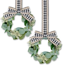 2 Pieces 9" Mini Eucalyptus Wreath Artificial Spring Summer Greenery Wreath for 