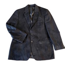 Chaps Ralph Lauren Mens 42R Black Faux Suede 2 Button Blazer Sport Coat Jacket