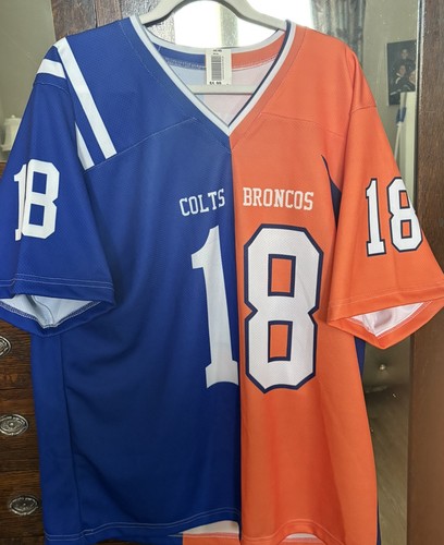 Custom Orange/Navy Mesh Men’s Manning #18 Broncos/Colts Split Football Jersey - Picture 1 of 9