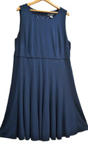 Jessica Howard 18W Navy A-Line Pleated Full Flowing Silky Sleeveless Midi Dress