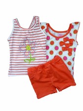 Young Hearts Girls 3 PC Outfit Polka Dot Shirt Flower Tank Top  Orange Shorts 4