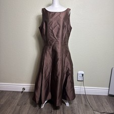 Adrianna Papell Women's Sleeveless Tea Length Dress Espresso 16 Back Zip