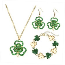 St. Patrick's Day Jewelry Set Crystal Glitter Shamrock Hat Necklace A Shamrock