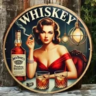 Vintage Whiskey Tin Metal Signs Home Décor 8x8 Retro Bar, Elegant Lady In Red