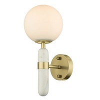 Wandlampe Wandleuchte Innen Marmor Metall Glas H: 34 Cm In Messing Weiß E14
