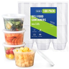 AOZITA 100 Sets 16 oz Plastic Deli Containers With Lids, 16 oz, Clear
