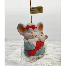 JASCO Caring Critter Chimer Ornament Mouse Mom Bisque Porcelain Bell 1980s "