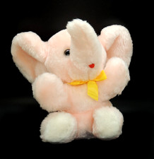 Vintage 1978 Russ Berrie "Pinky" Pink Elephant Plush Big Ears Yellow Ribbon RARE