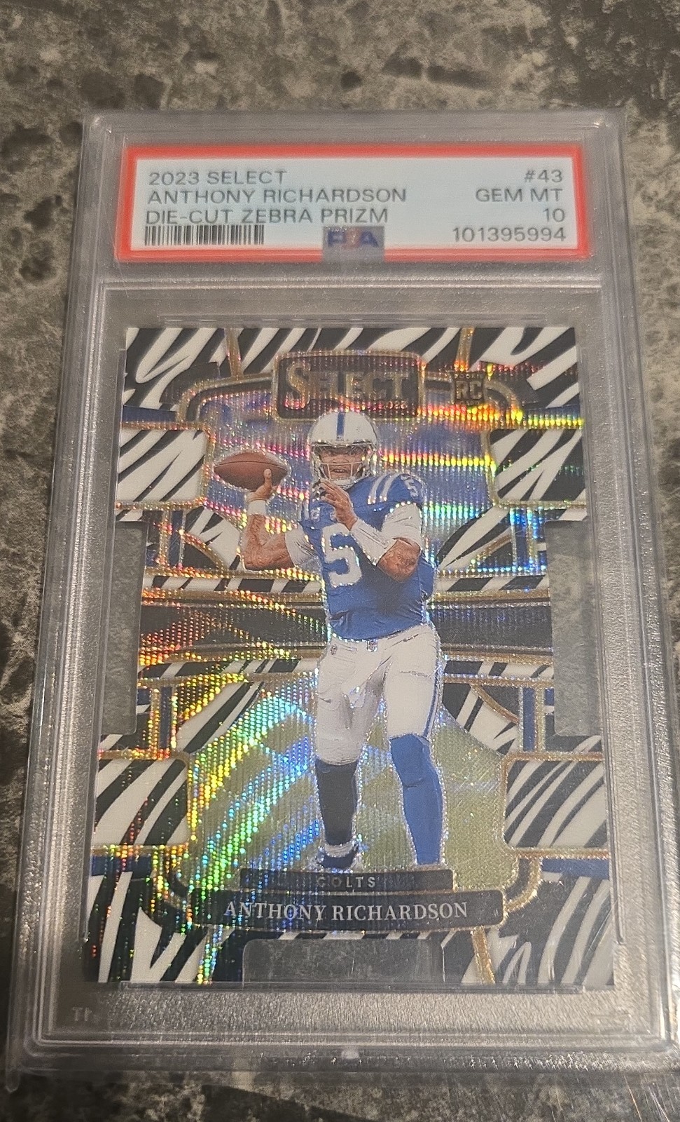 2023 Panini Select - Concourse Anthony Richardson #43 Zebra Prizm Die-Cut (RC)