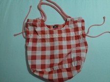 H&M Borsa da spalla donna tessuto scozzese rosso rosa bianco, coulisse, tracolla