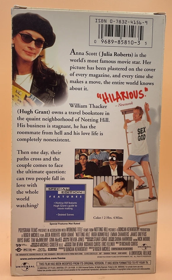 Notting Hill VHS 2000 Julia Roberts Hugh Grant **Buy 2 Get 1 Free** - Image 2 of 3