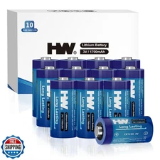 HW 123 Batteries, [12-Pack] 1700mAh High Capacity CR123A 3V Lithium Battery, 