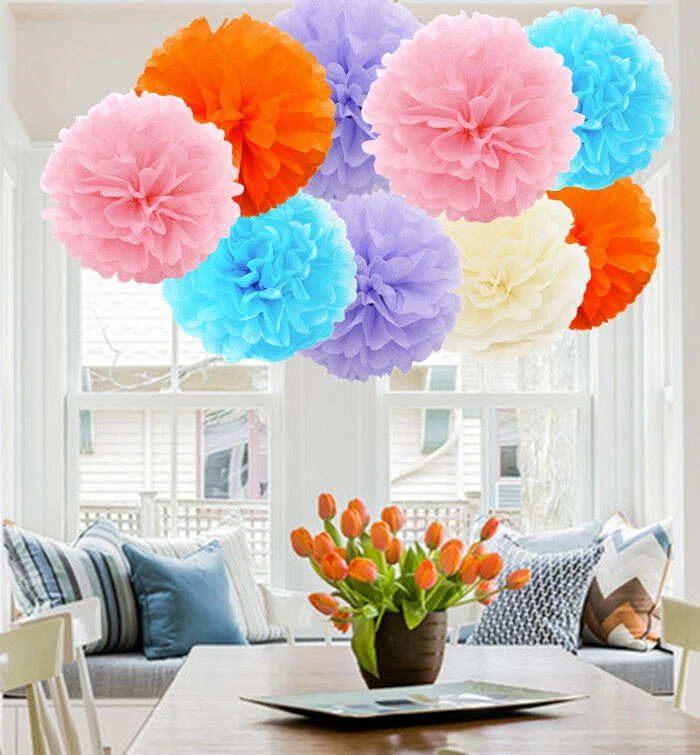 12" Tissue Paper Pom Poms Pompoms Hanging Garland Wedding Birthday Party Decor - Image 2 of 4