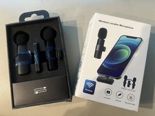2 Pack Wireless Lavalier Microphones for Recording. Built-in Noise Reduction