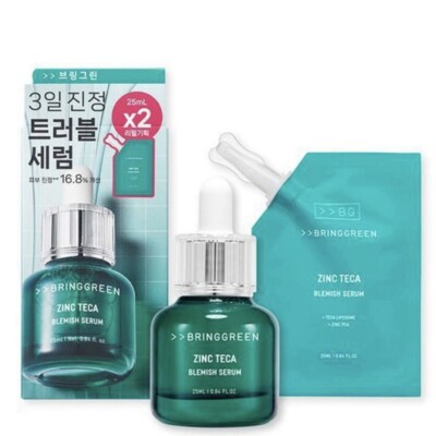 Bring Green Zinc Teca 1,2% Blemish Serum 25ml + Refill 25ml Gesicht Akne Prob...