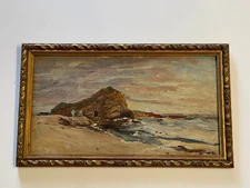 Antique American Impressionism Painting Listed Karl Yens Coastal Sea Landscape