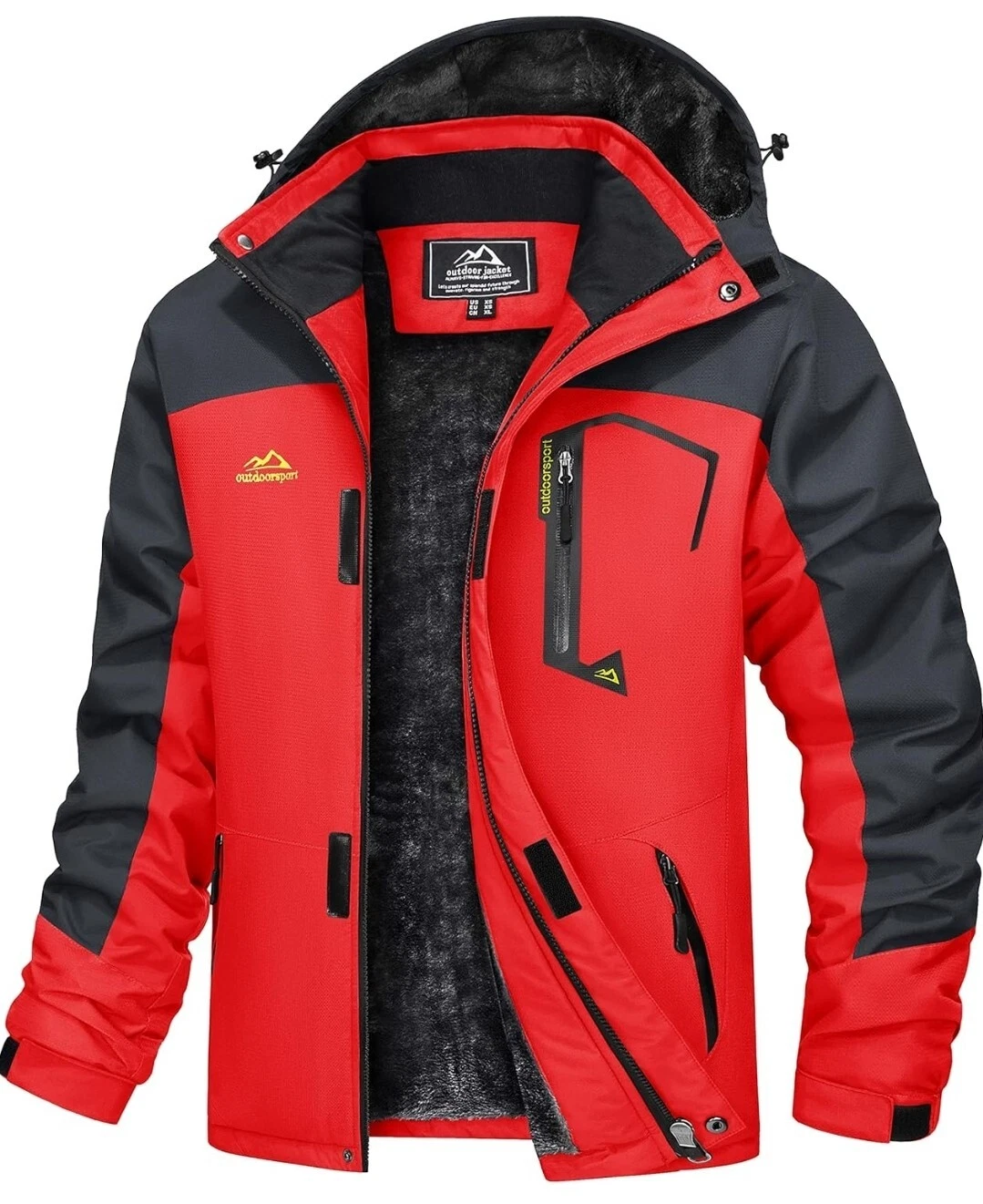 Mens Tacvasen Mountain Ski Snow Jacket Thermal Fleece Red Hiking Coat.