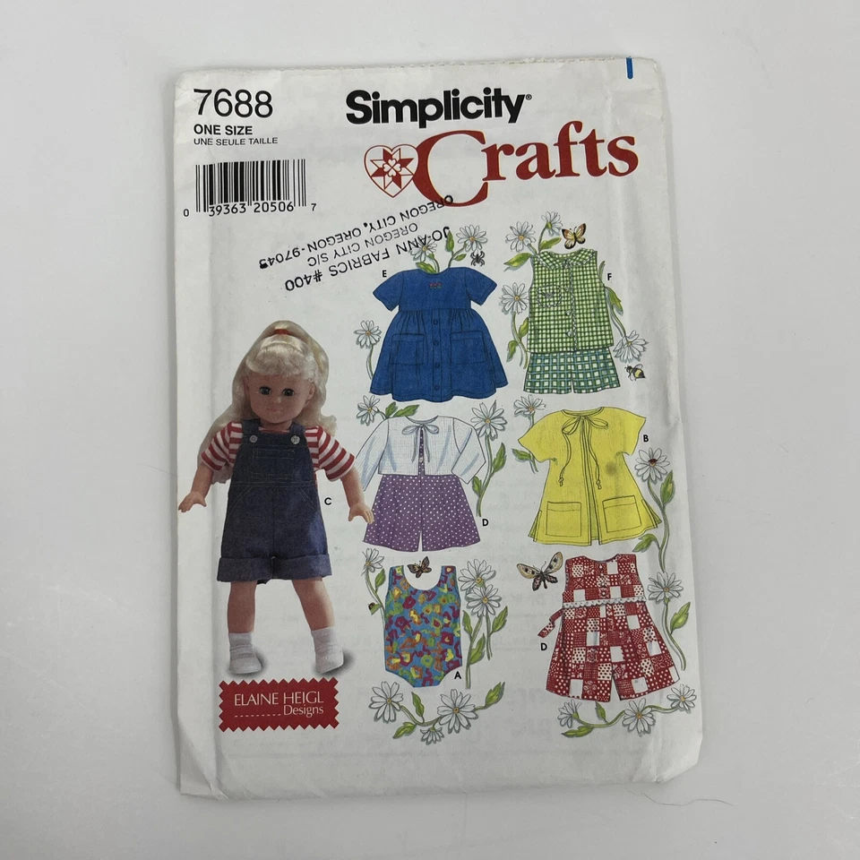 Vintage Simplicity Crafts Pattern #7688 18" Doll Clothes UNCUT NOS 🌸 - Image 2 of 3