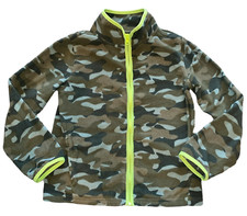 Oshkosh B gosh boys green camouflage neon trim zip fleece jacket size 8