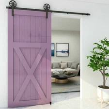 5-16FT Single Sliding Barn Door Hardware Basic Black Big Spoke Wheel Roller Kit