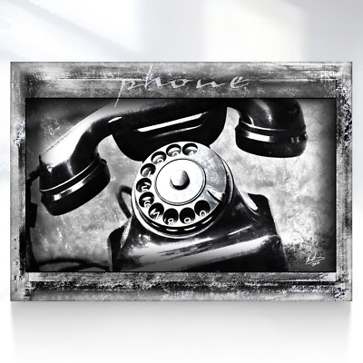 Leinwand Bild Retro Telefon Schwarz Weiß Wandbilder XXL Wohnzimmer  1780A