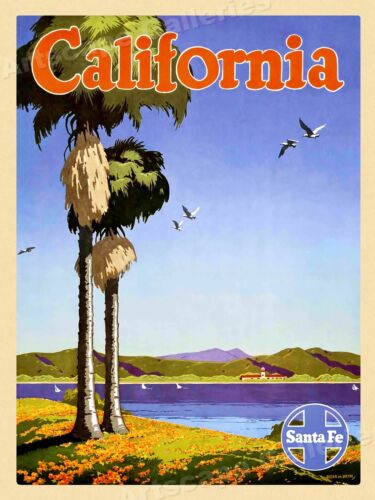 1940s Santa Fe California Vintage Railroad Travel Poster - 18x24 - Afbeelding 1 van 3