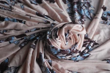 Rayon Spandex Knit Jersey Fabric Beautiful Brown/blue  flowers Print by the yard