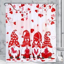 Valentines Shower Curtain Gnome Valentine's Day Bathroom Decor Red Heart