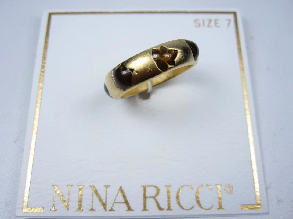 Nina Ricci Gold Plated Ring with Enamel - Size 7 0585 - Image 3 of 4