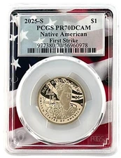 2025 S Sacagawea Dollar PCGS PR70 DCAM First Strike - Flag Frame
