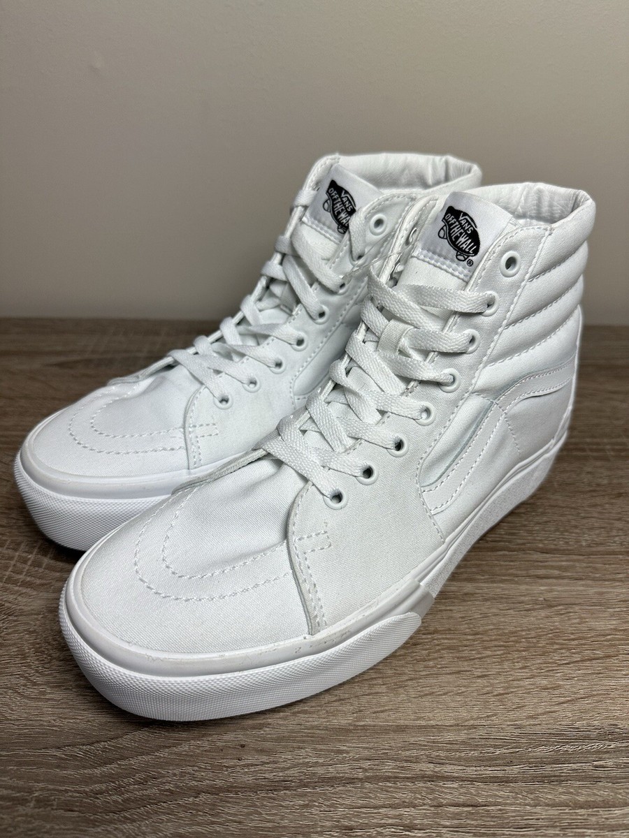 Vans Sk8 Hi Stacked Women's Triple White Skate Shoes Canvas Platform NEW